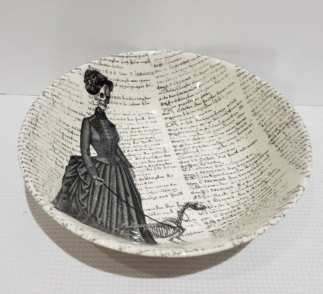 The Victorian English Pottery Company Victorian Lady Walking Dog Serving Bowl